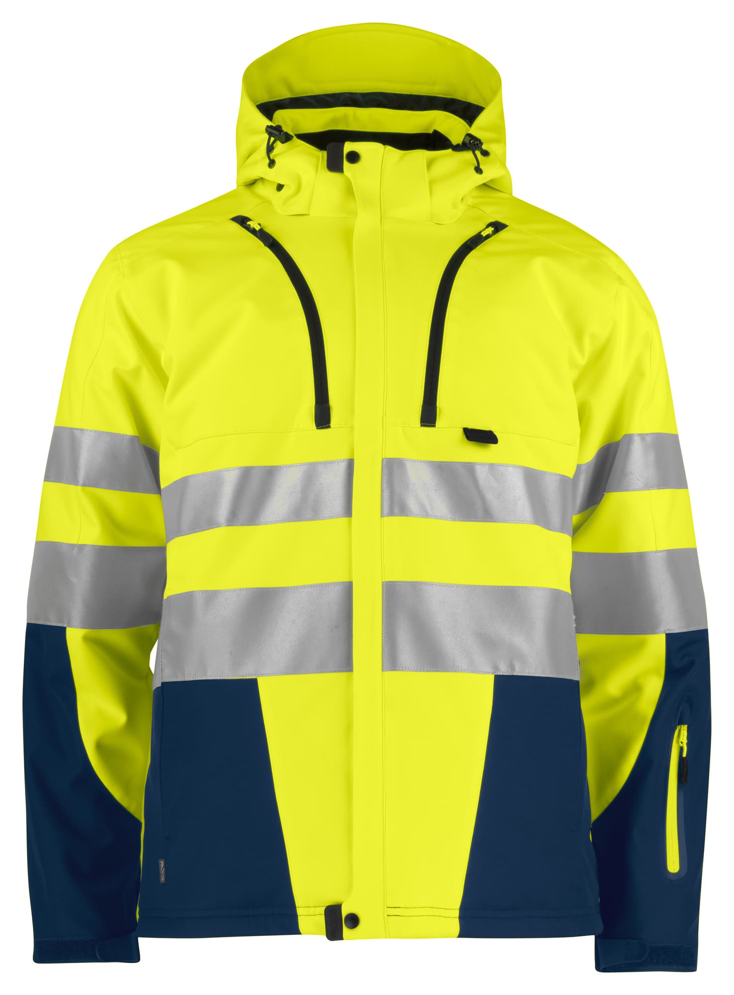 6420 Softshelljakke EN ISO 20471 Kl 3/2 fôret, Yellow/Navy