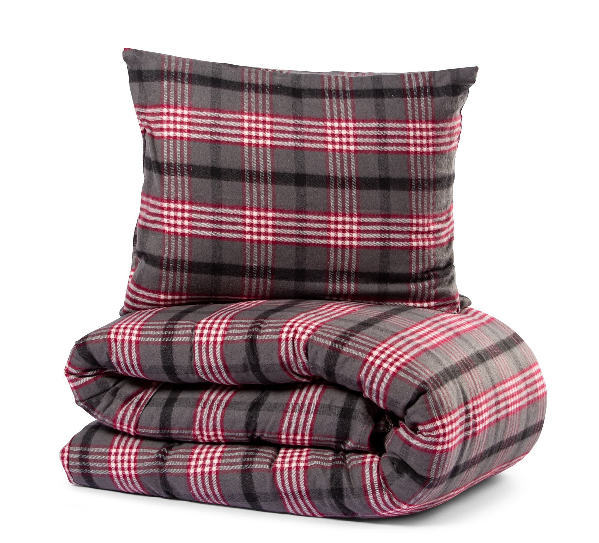 Sengesett Skaveröd Garnfarget Flanell, Resirkulert, Wine Red