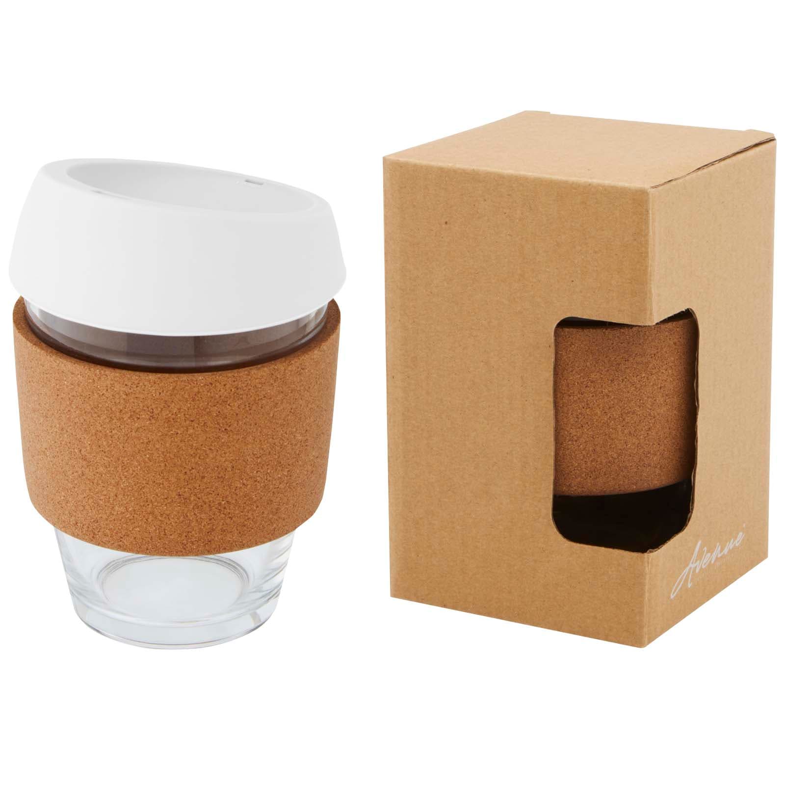 Lidan 360 ml termokopp i borosilikatglass med korkgrep og silikonlokk, Hvit