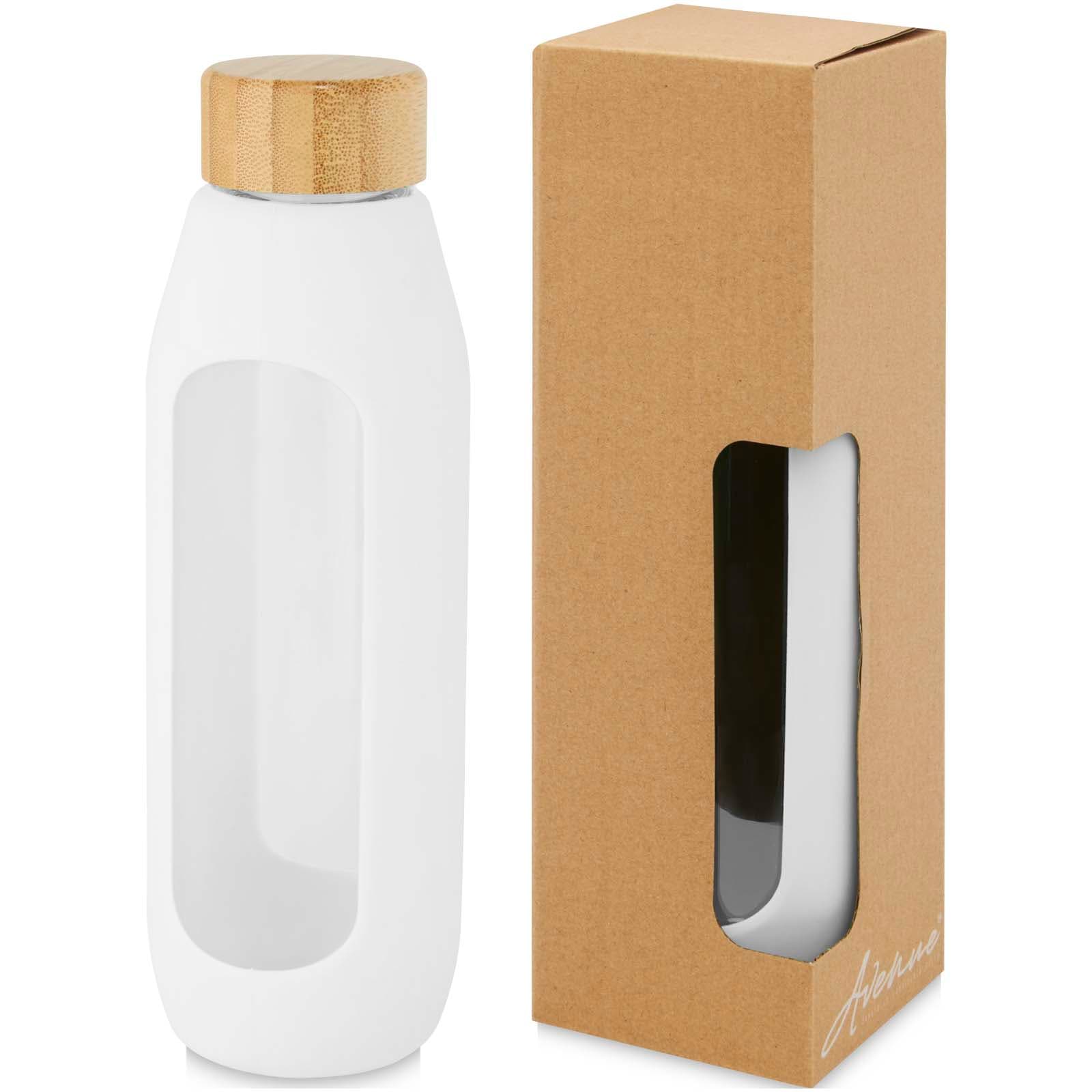 Tidan 600 ml flaske i borosilikatglass med silikongrep, Hvit