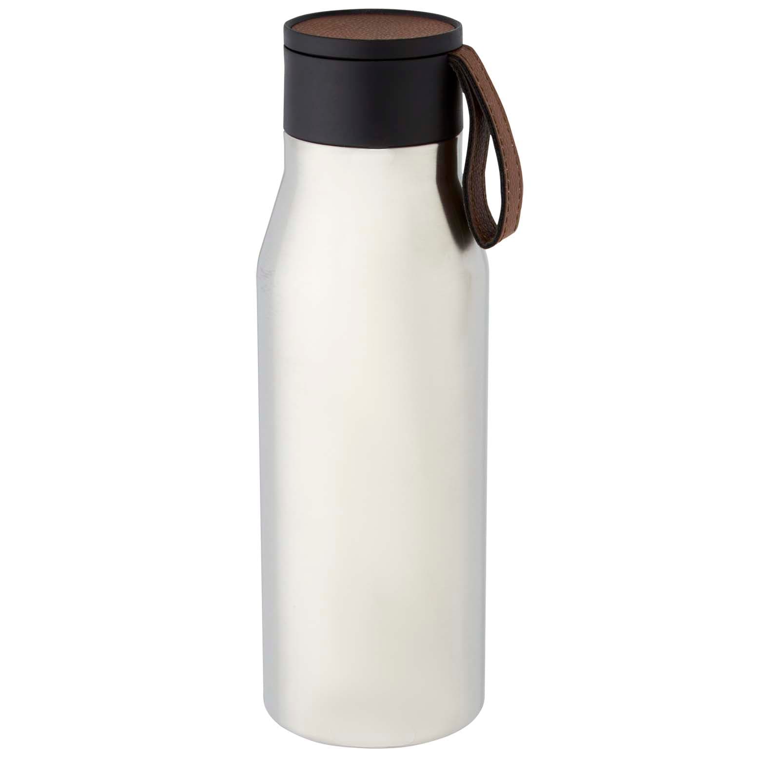 Ljungan 500 ml kobber vakuumisolert termoflaske i rustfritt stål med rem og lokk i PU lær, Sølv