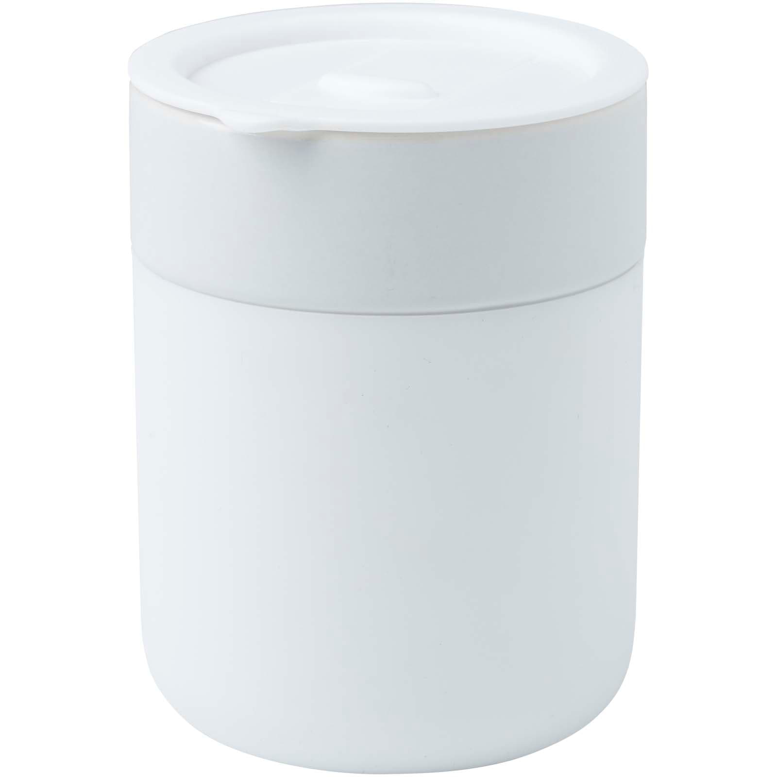 Java termokopp i keramikk med silikonomslag og plastlokk 330 ml., Hvit
