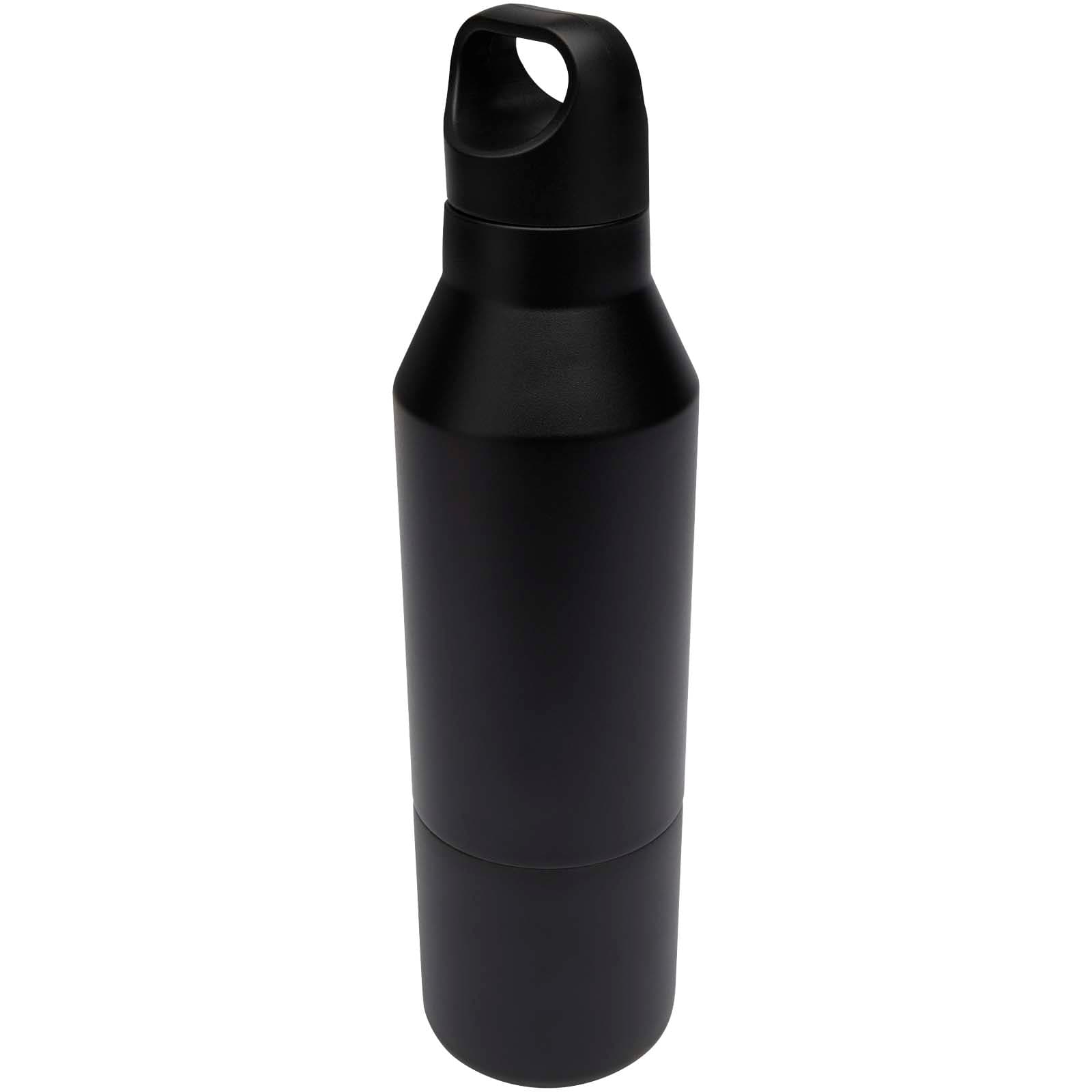Odessy RCS sertifisert 600 ml isolert flaske av resirkulert rustfritt stål, med 300 ml kopp, Solid svart