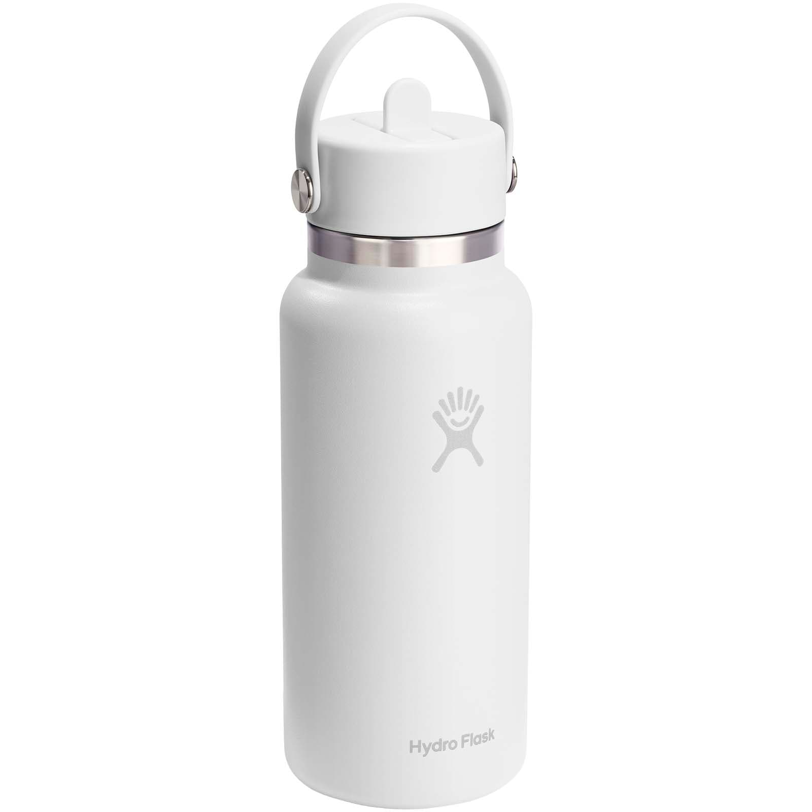 Hydro Flask isolert vannflaske i rustfritt stål med bred åpning (946 ml) og lokk med sugerør, Hvit