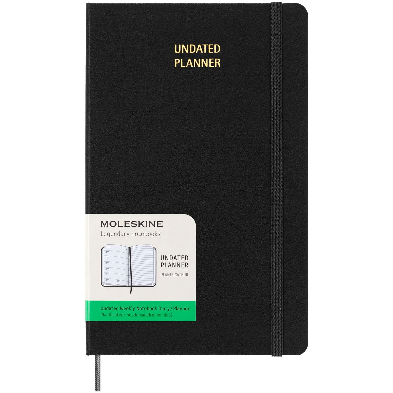 Moleskine L kalender med ukesoversikt uten datoer, hardt omslag, Solid svart