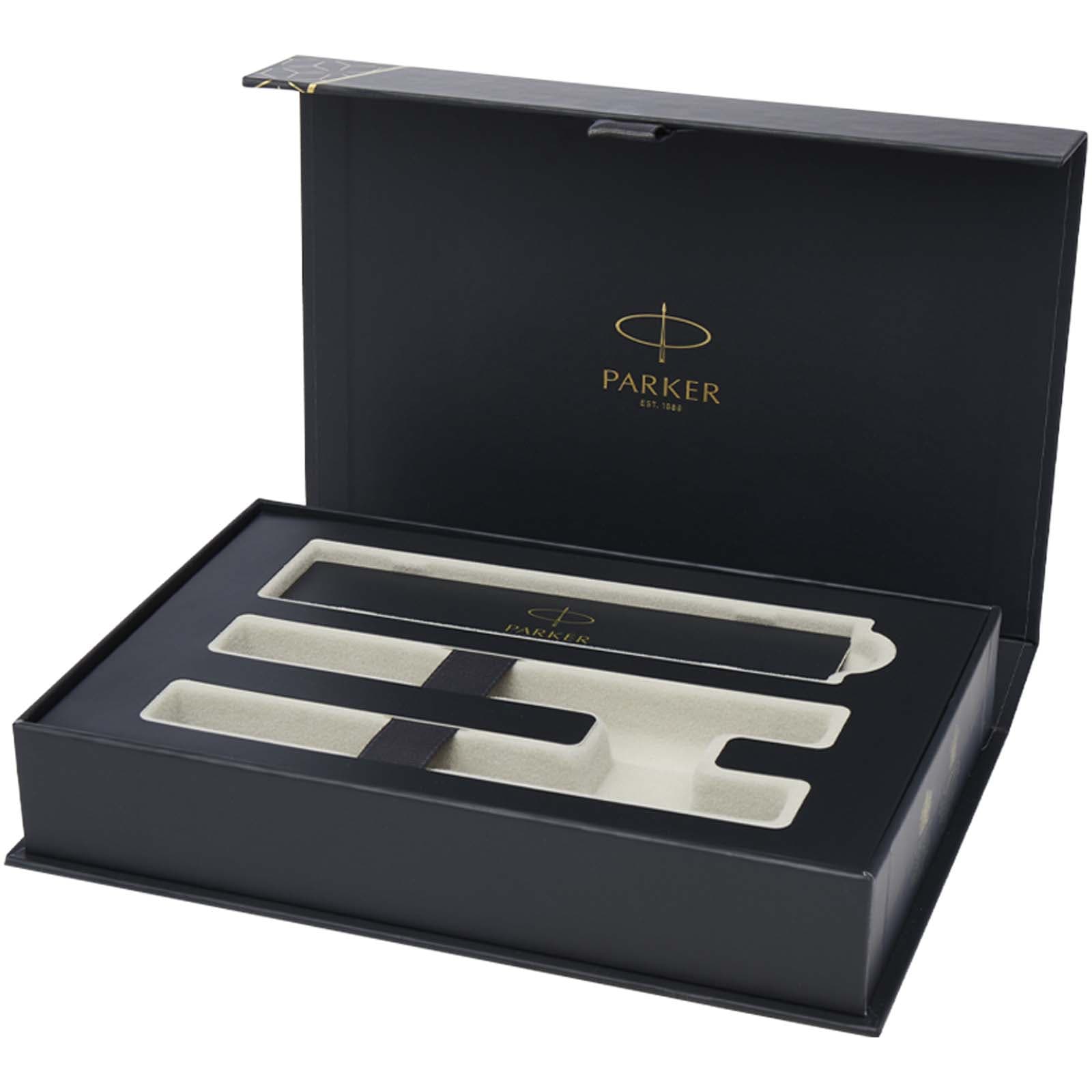 Parker IM Essentials sett med rollerball- og kulepenn – sølv, Solid svart