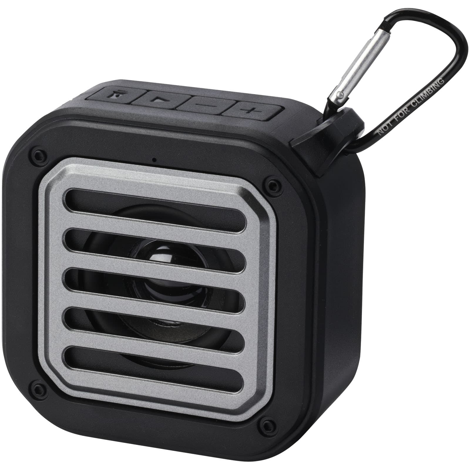 Solo 3 W IPX5 solcelle Bluetooth® høyttaler av RCS resirkulert plast med karabinkrok, Solid svart