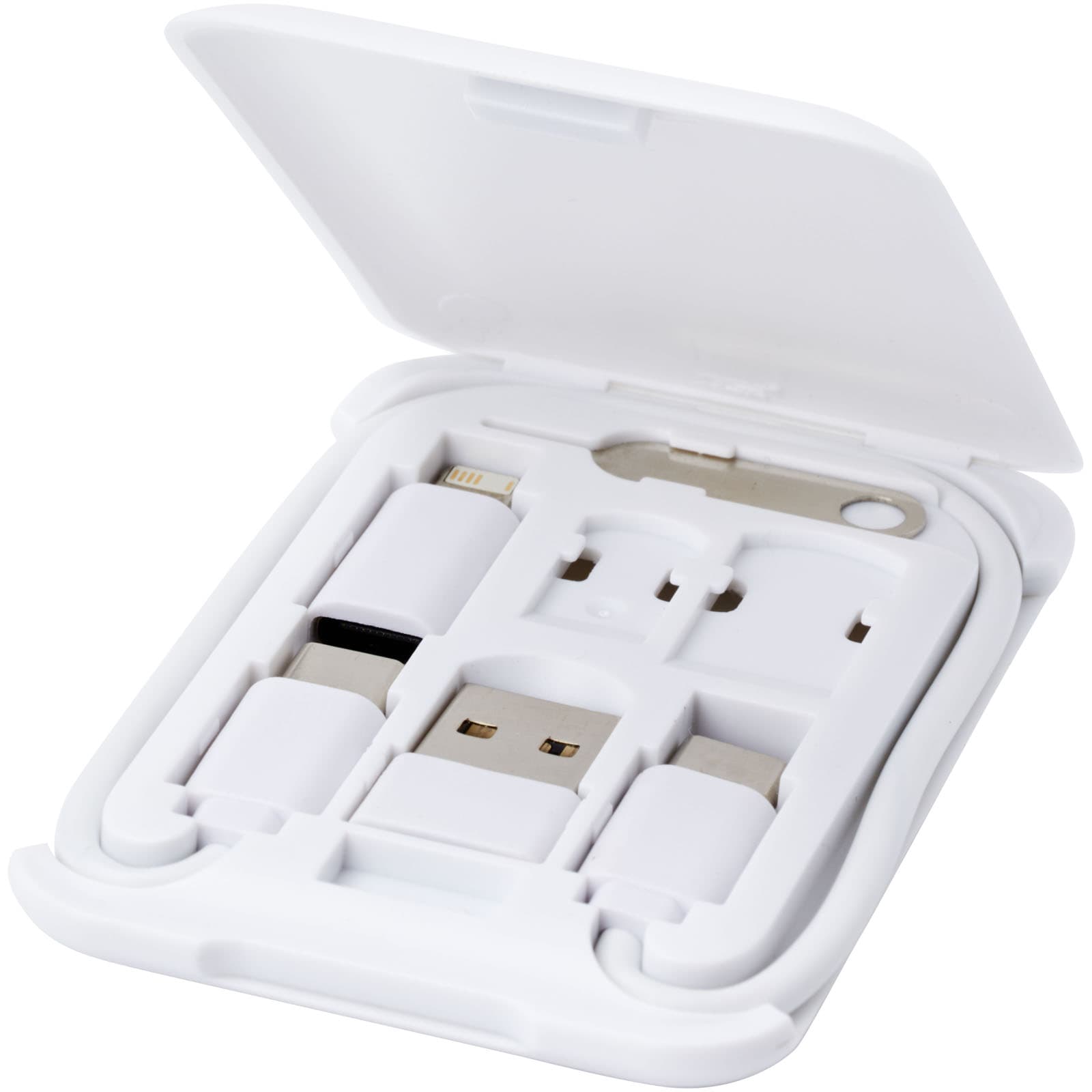 Savvy modulær ladekabel med telefonholder av resirkulert plast, Hvit