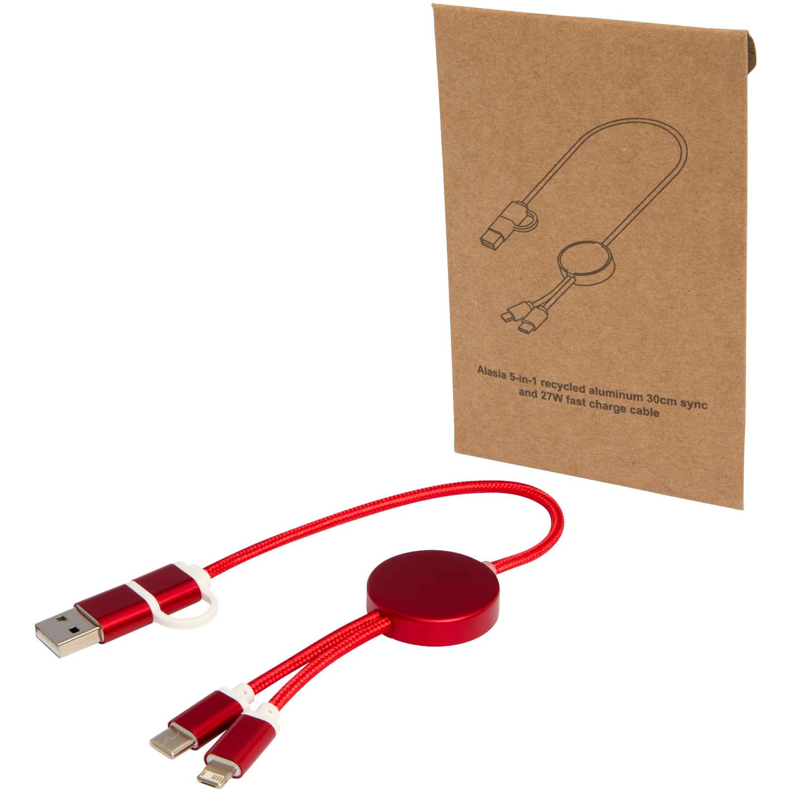 Alasia 5-i-1 kabel 30 cm for datasynkronisering og 27 W hurtiglading, av resirkulert aluminium og plast, Rød