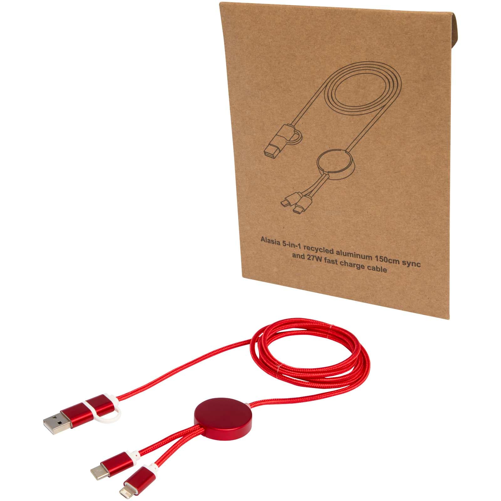 Alasia 5-i-1 kabel 150 cm for datasynkronisering og 27 W hurtiglading, av resirkulert aluminium og plast, Rød