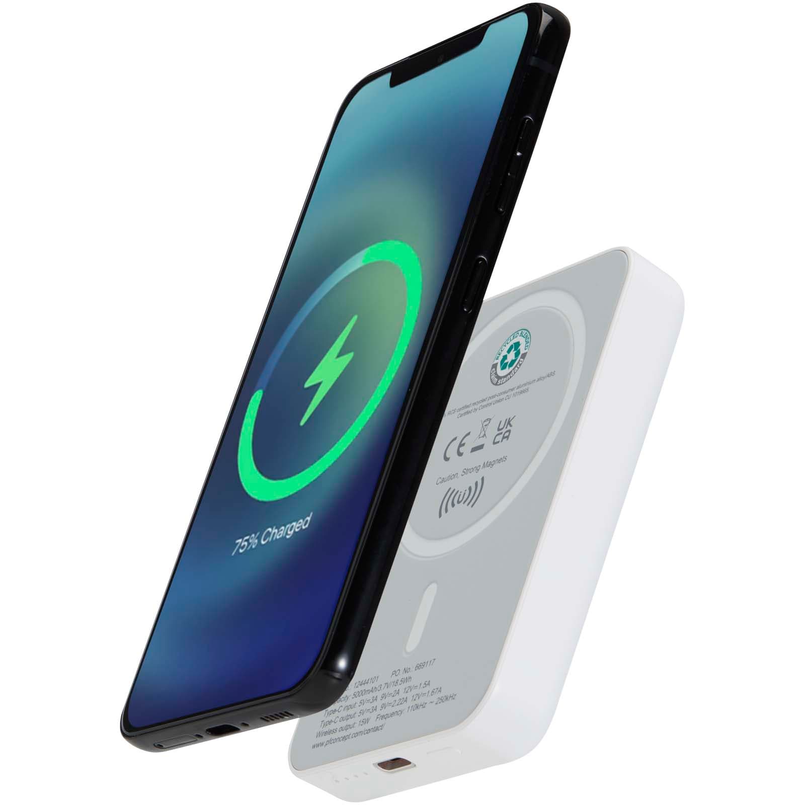 Acrab 5000 mAh 15 W magnetisk trådløs mobillader med 20 W PD – laget av resirkulert plast, Hvit