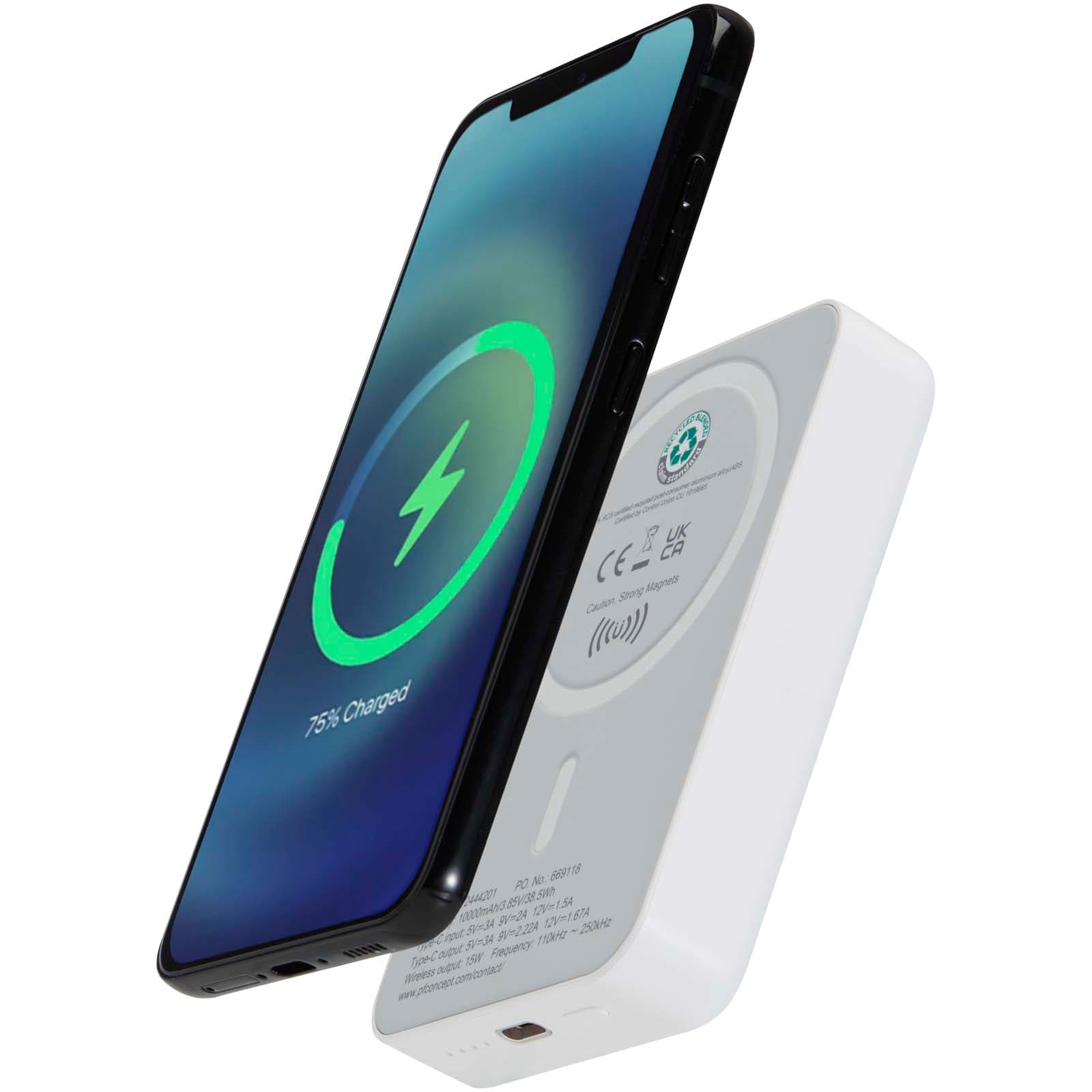 Acrab 10 000 mAh 15 W magnetisk trådløs mobillader med 20 W PD – laget av resirkulert plast, Hvit