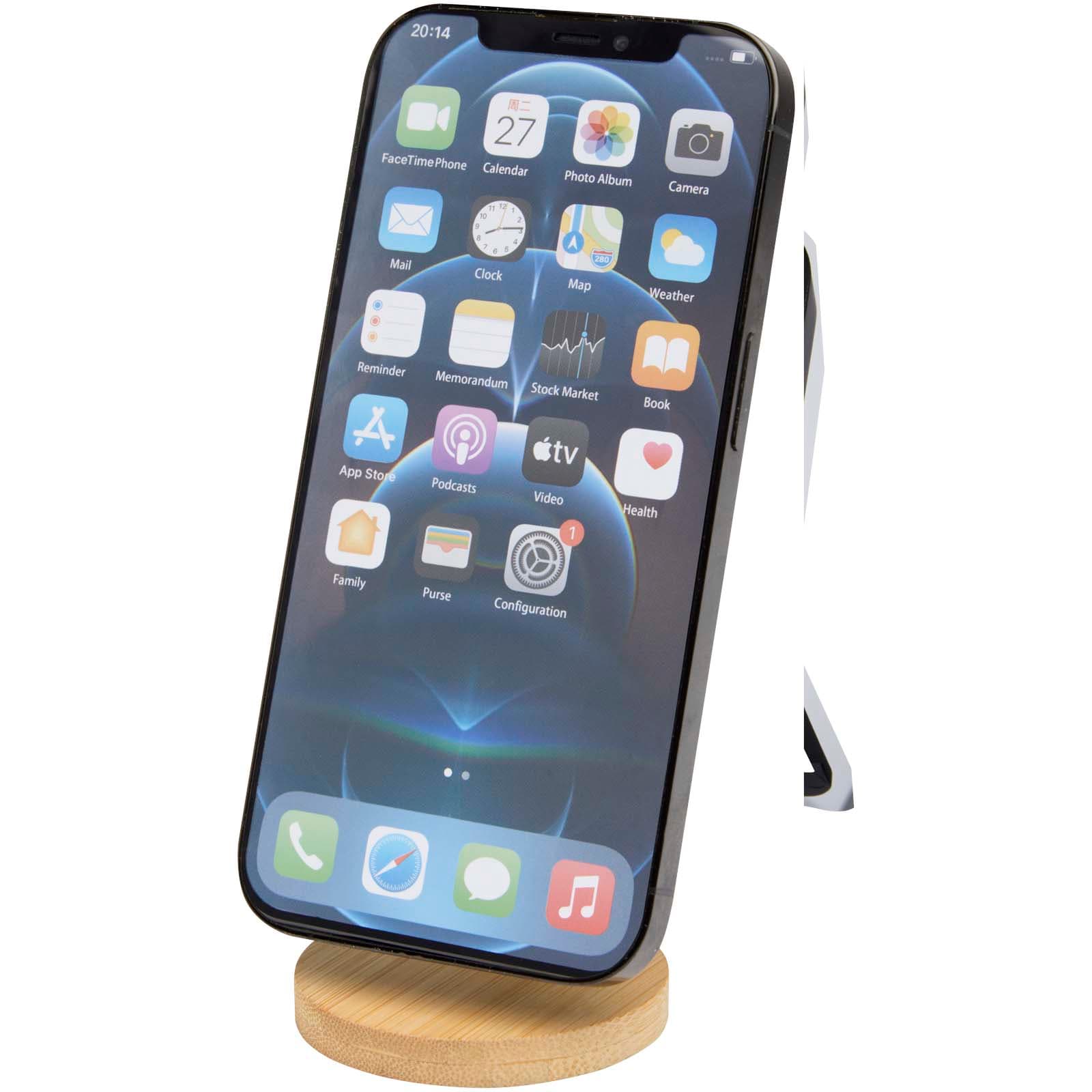 Alcor sammenleggbar magnetisk telefonholder av resirkulert plast med bambusdetaljer, Hvit