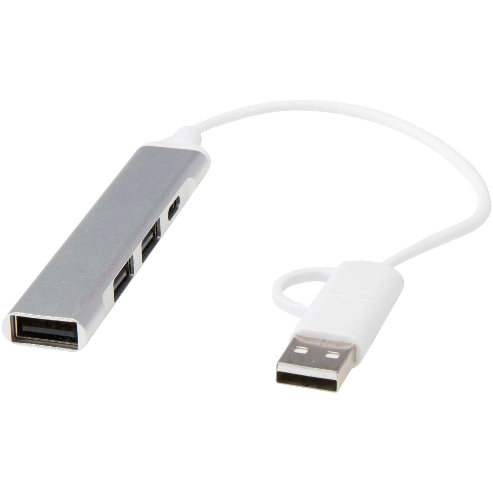 Alkaid 4-porters USB-A- og Type-C-hub av resirkulert aluminium med dobbel inngang