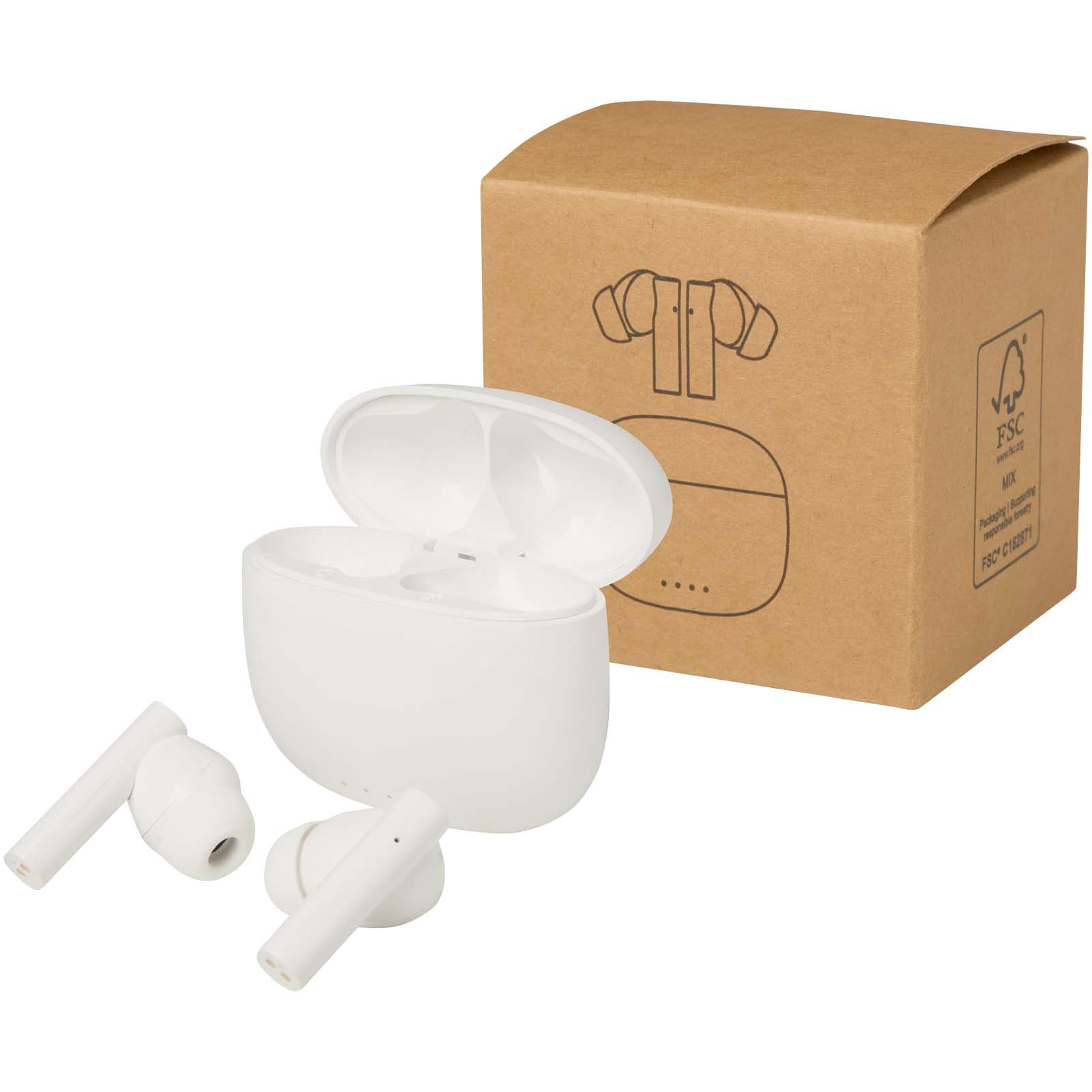 Alterf True Wireless Bluetooth® hodetelefoner av resirkulert plast med silikonøreplugger, Hvit