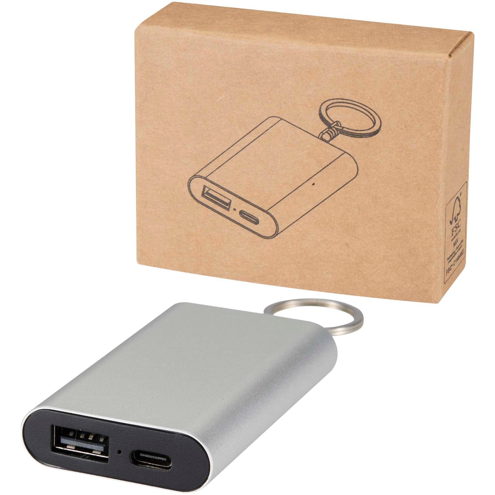 Arcturus 2000 mAh mobillader i resirkulert aluminium med nøkkelring, Sølv