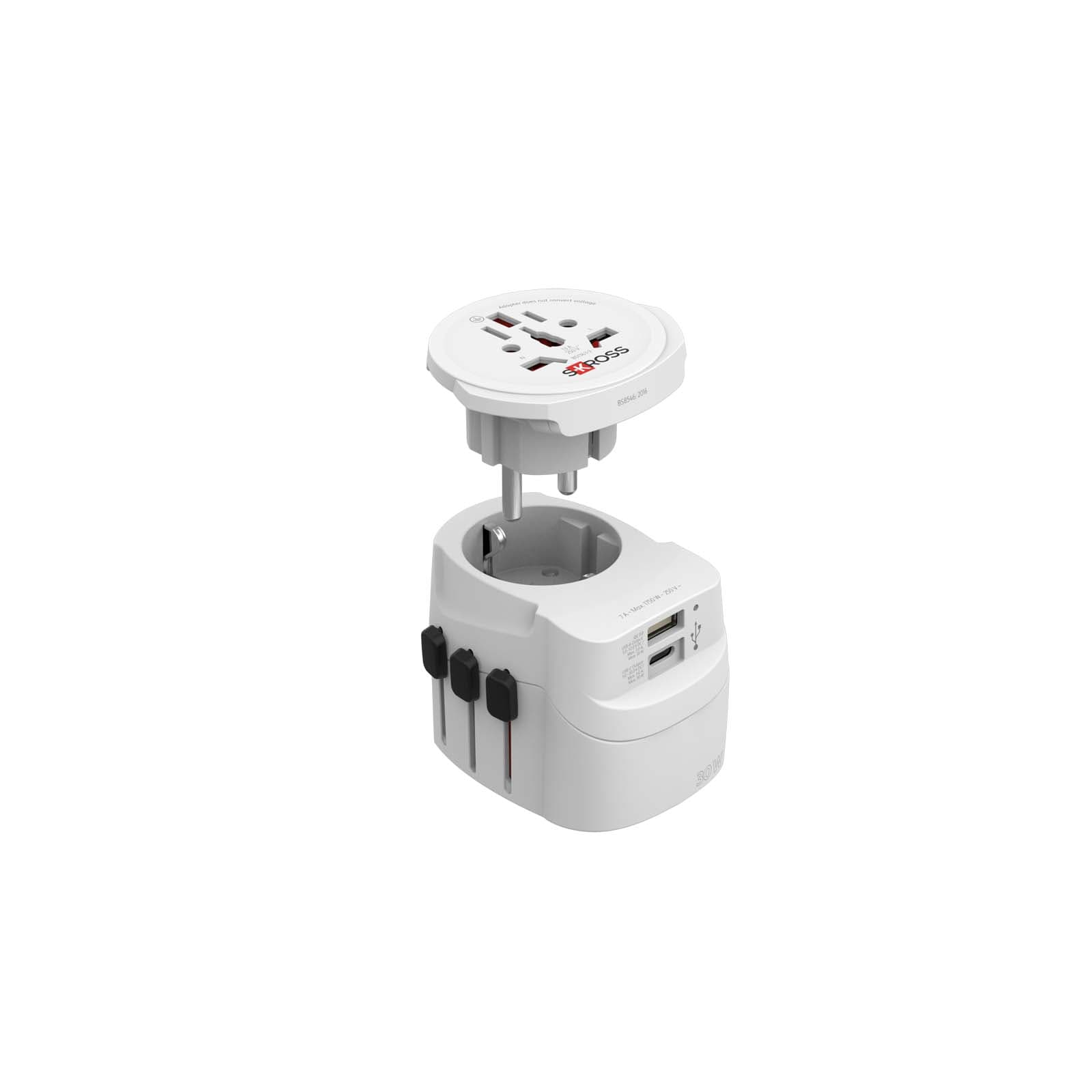 SKROSS® PRO Light USB AC30PD verdensadapter, Hvit