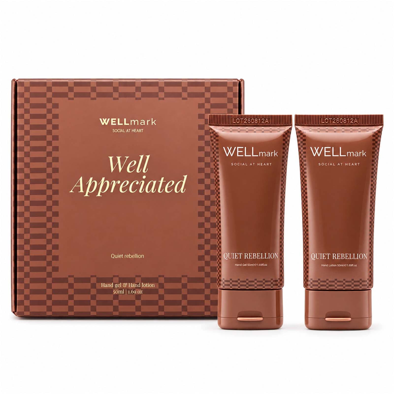 Wellmark Quite Rebellion gavepakke med 70 ml håndvask og 70 ml håndkrem, Rødbrun