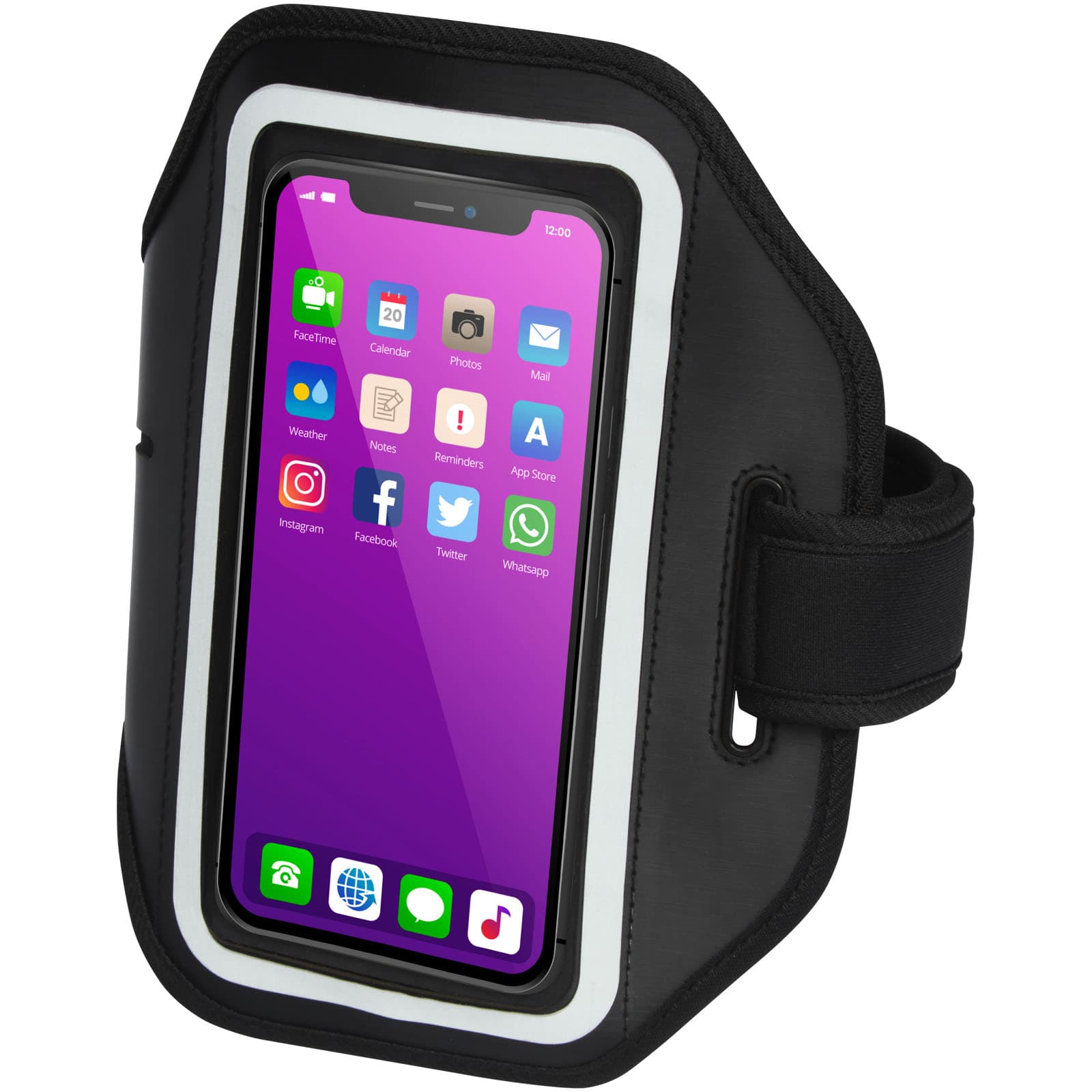 Haile reflekterende armbånd til smarttelefon med transparent deksel, Solid svart