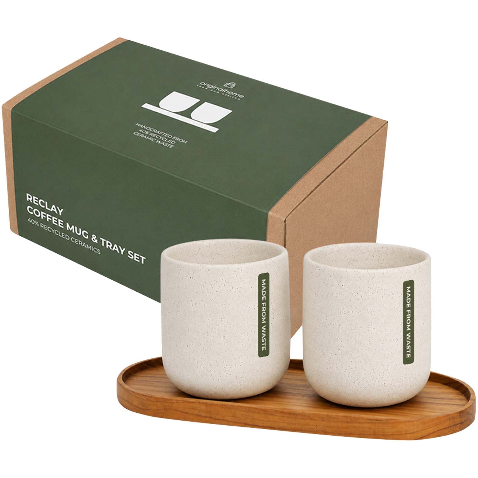 Sett med ovalt trebrett og keramisk krus på 150 ml fra Originalhome, Tre