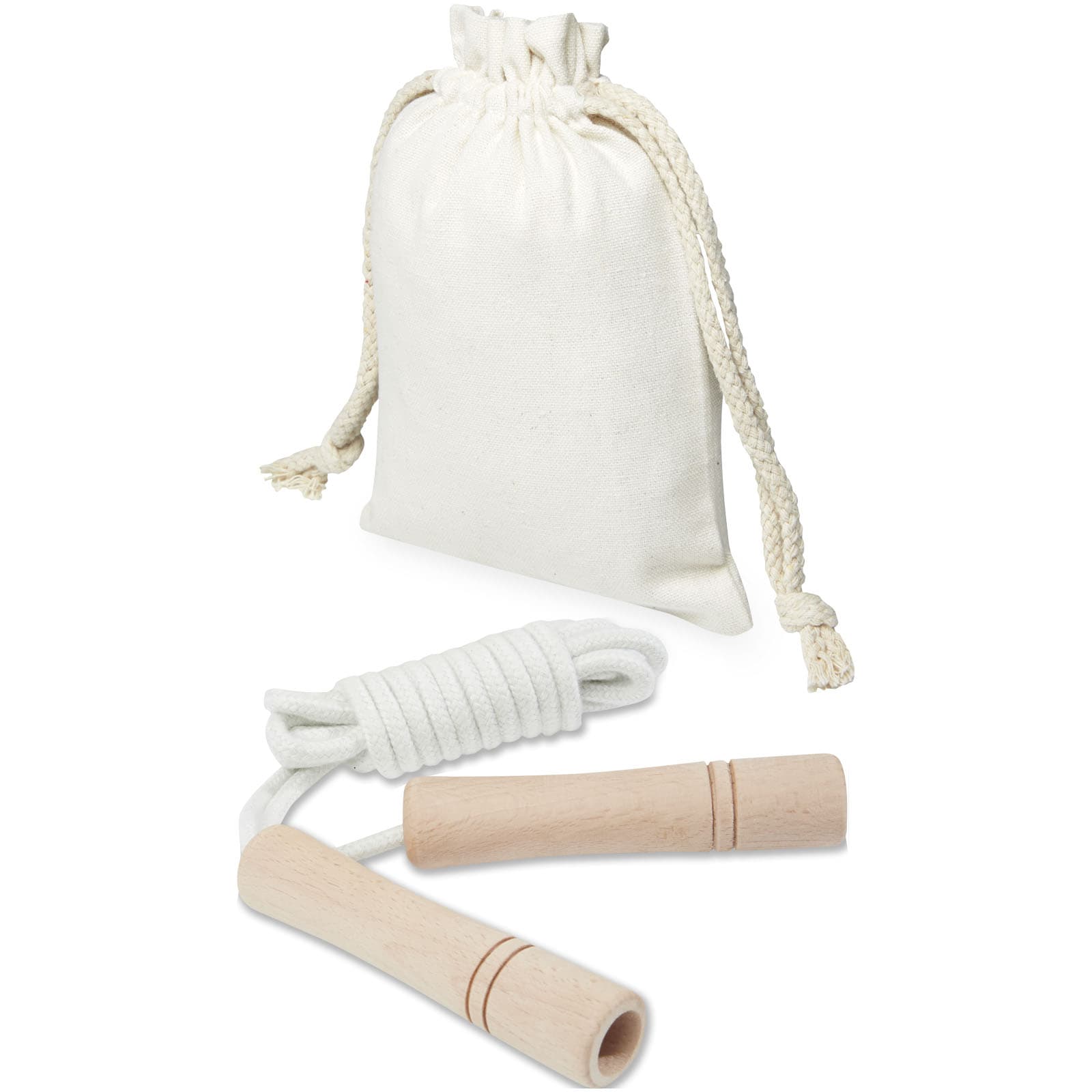 Denise hoppetau av tre i bomullspose, Offwhite