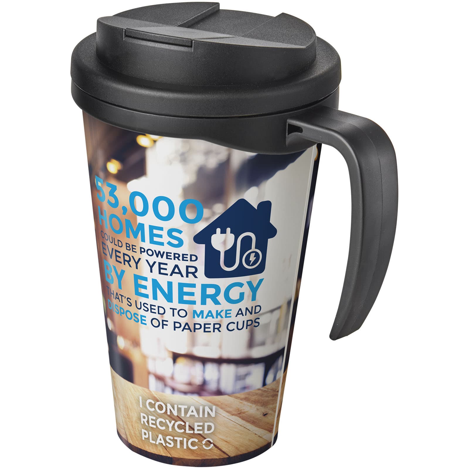 Brite-Americano® Grande 350 ml isolert krus med sølesikkert lokk, Solid svart