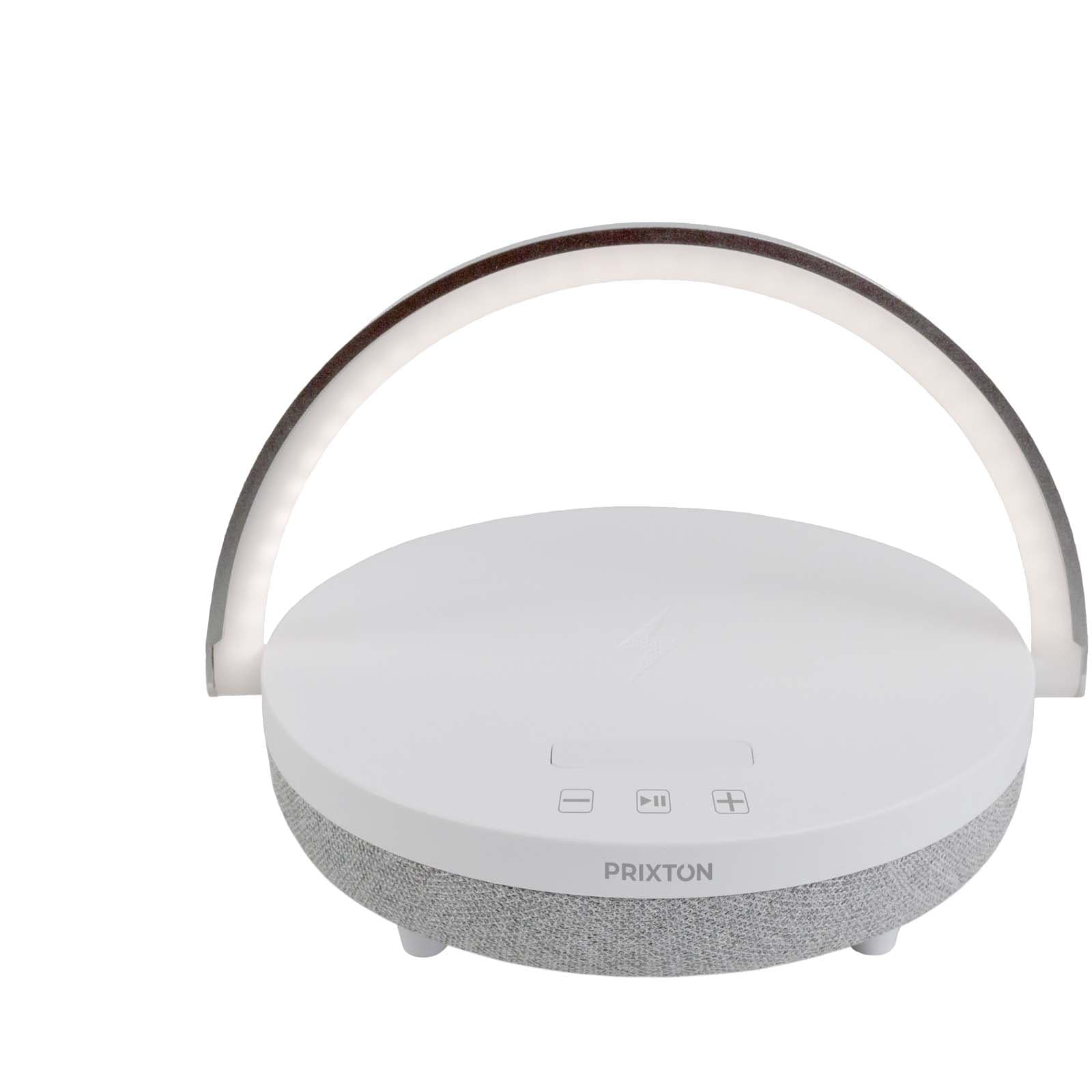 Prixton 4-i-1 10 W Bluetooth® høyttaler med LED lys og trådløs ladebase, Hvit