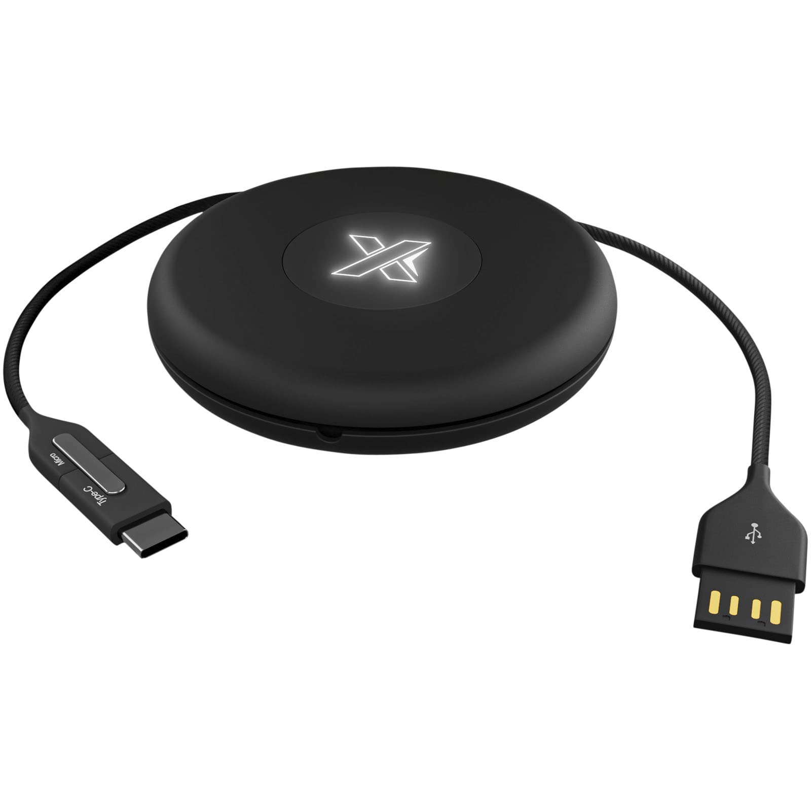 SCX.design C18 3-i-1 reisekabel med lysende logo, Solid svart
