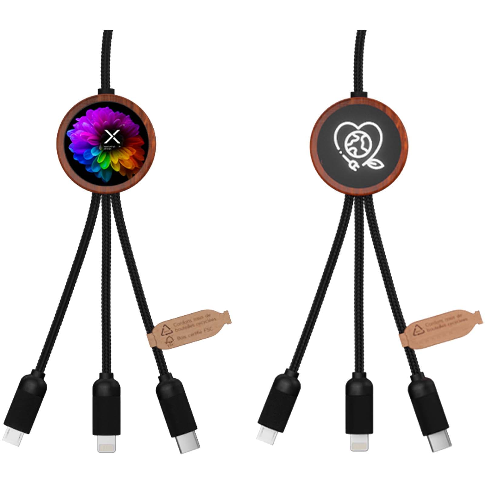 SCX.design C37 40 W 5-i-1 rPET ladekabel med lysende logo, rund form i tre, Tre