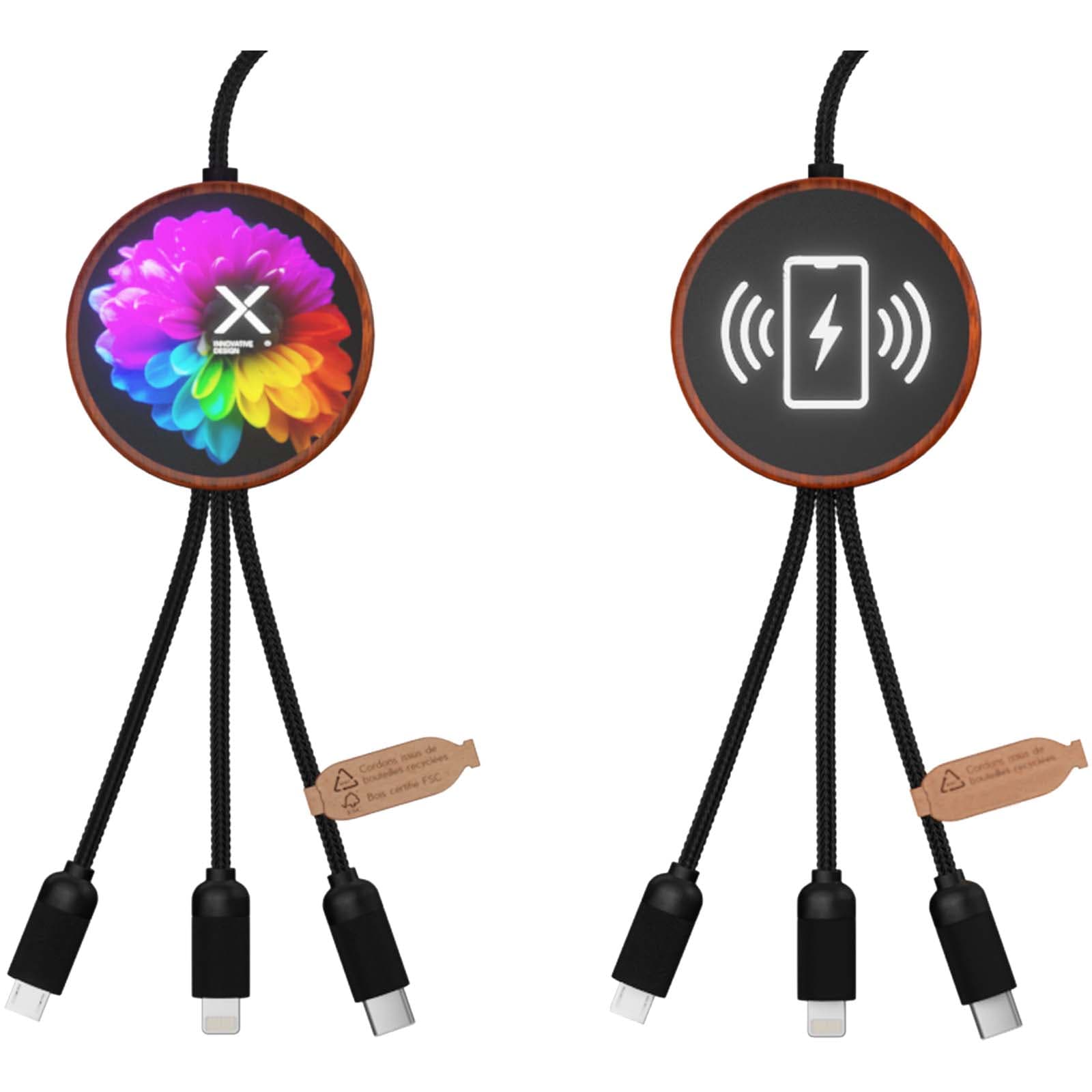 SCX.design C40 5-i-1 rPET ladekabel med lysende logo og 10 W ladeplate, Tre
