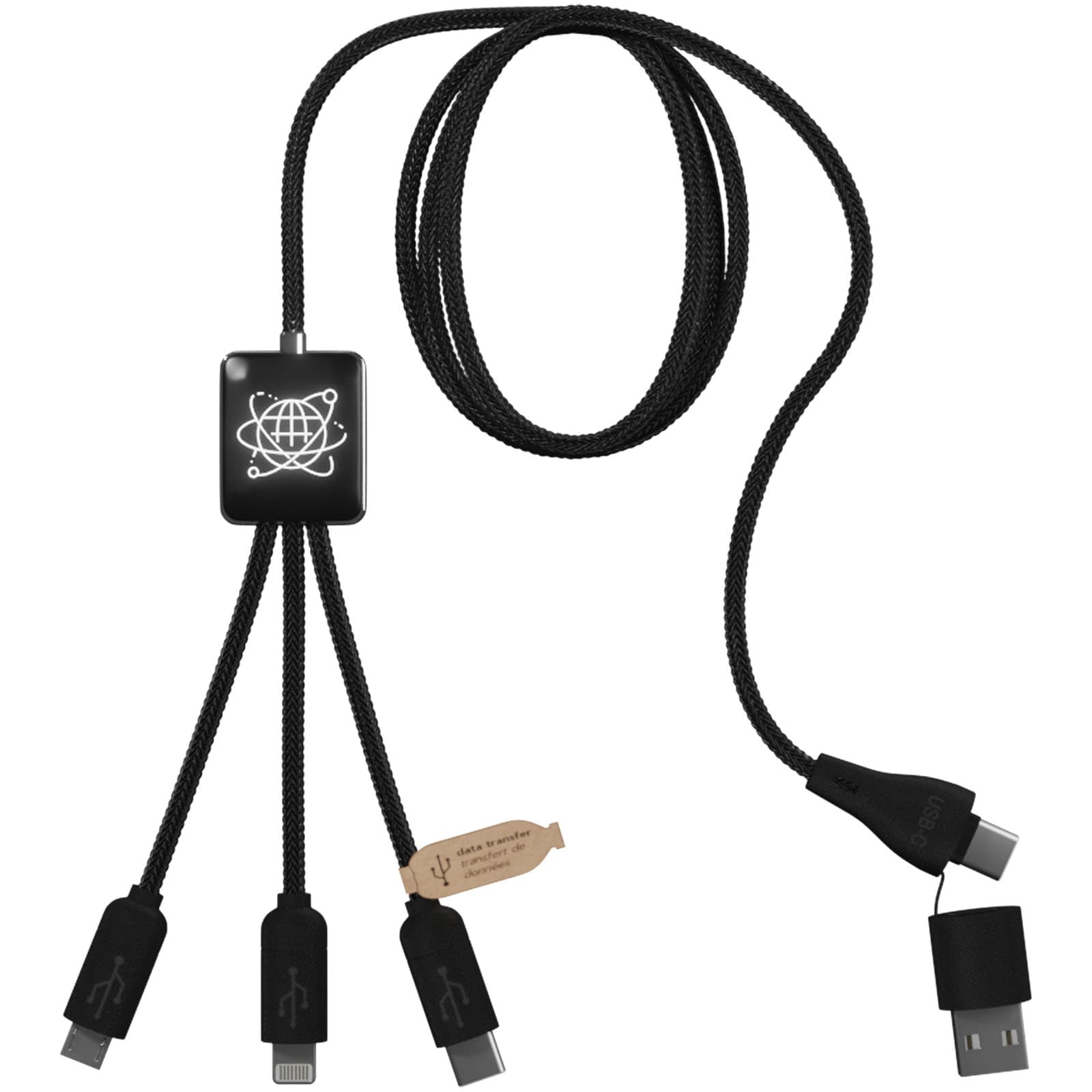 SCX.design C45 5-i-1 rPET ladekabel med dataoverføring, Solid svart