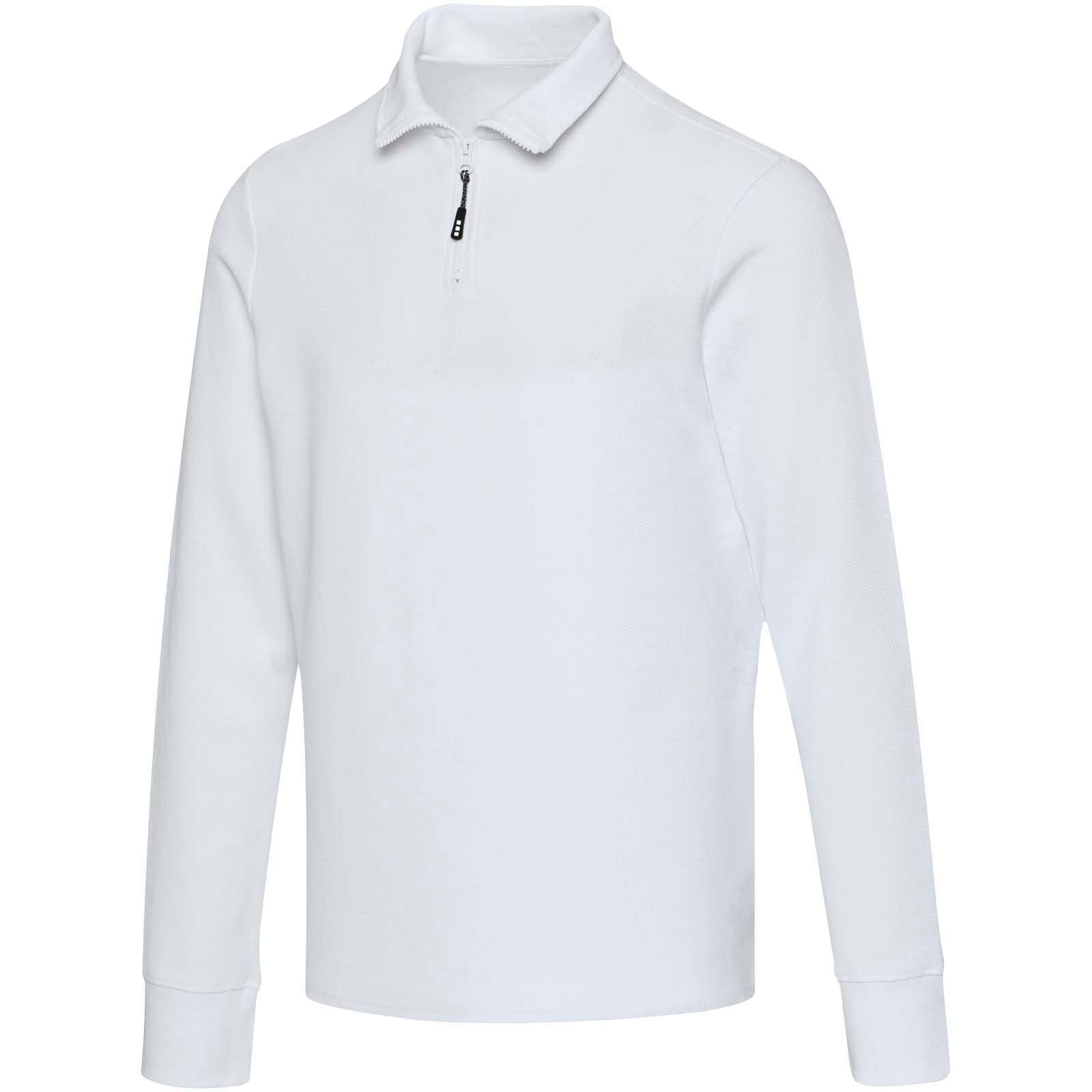 Apollo 245 g/m² langermet unisex poloskjorte med glidelås, Hvit