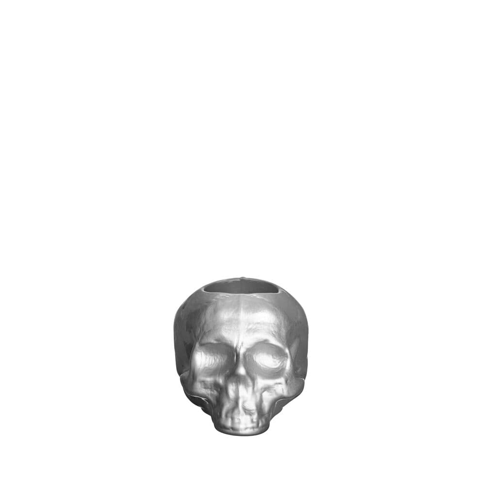 STILL LIFE METALLIC SKULL SILVER VOTIVE D 115MM, På modell 1